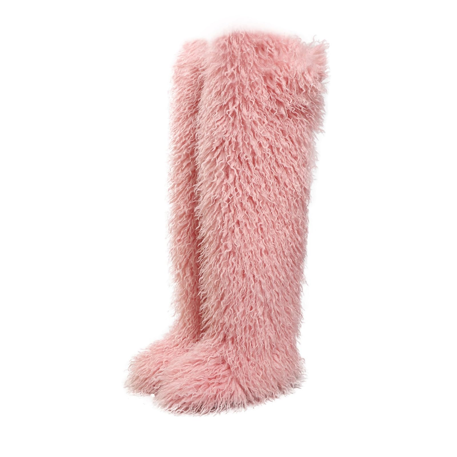 Black Thigh High Fur Boots, Over the Knee Fluffy High Boots, Tall Furry shoes for Women