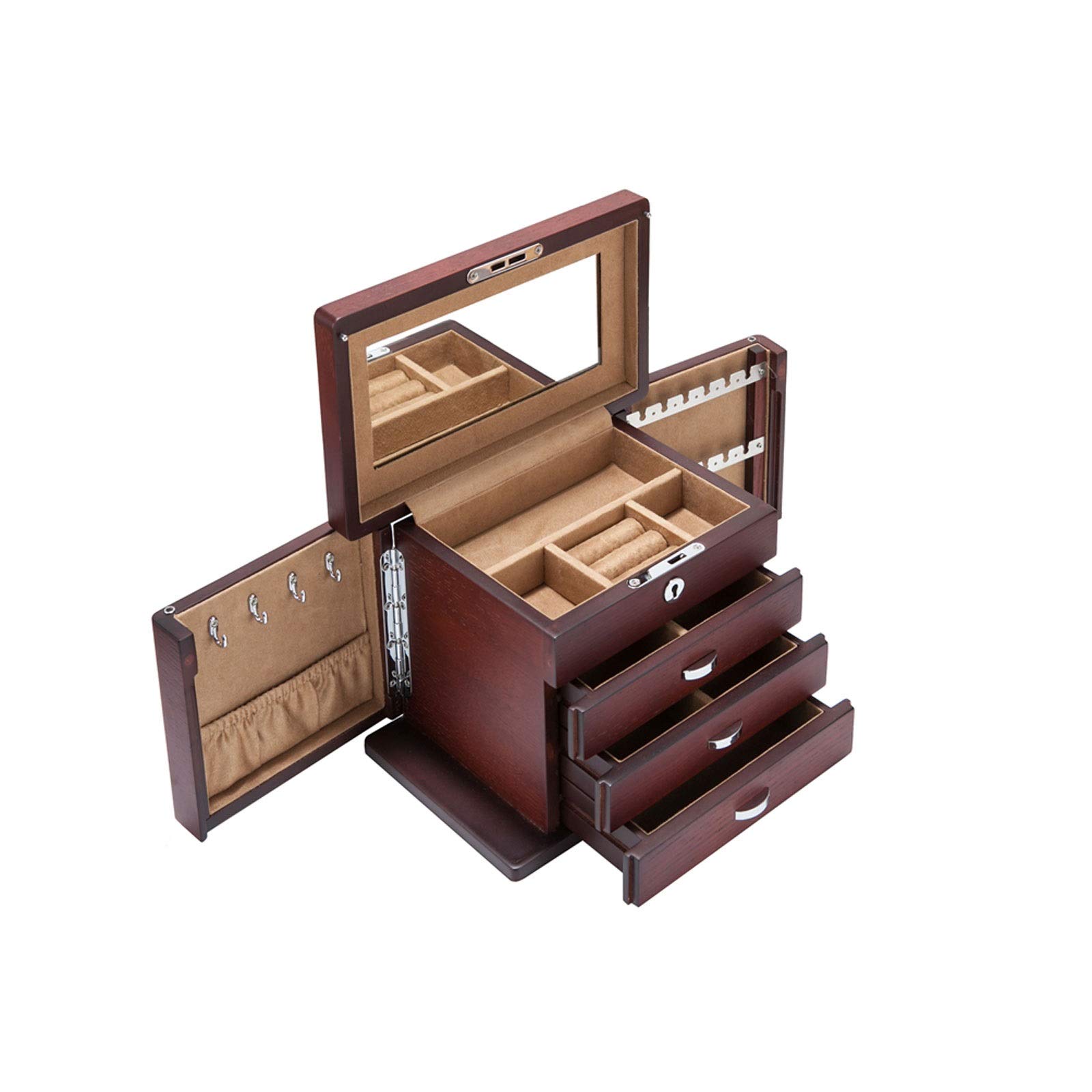 Jewelry Box Necklace Ring Storage Organizer Multi-Layer Travel Synthetic Wooden Jewel Cabinet Case for Women