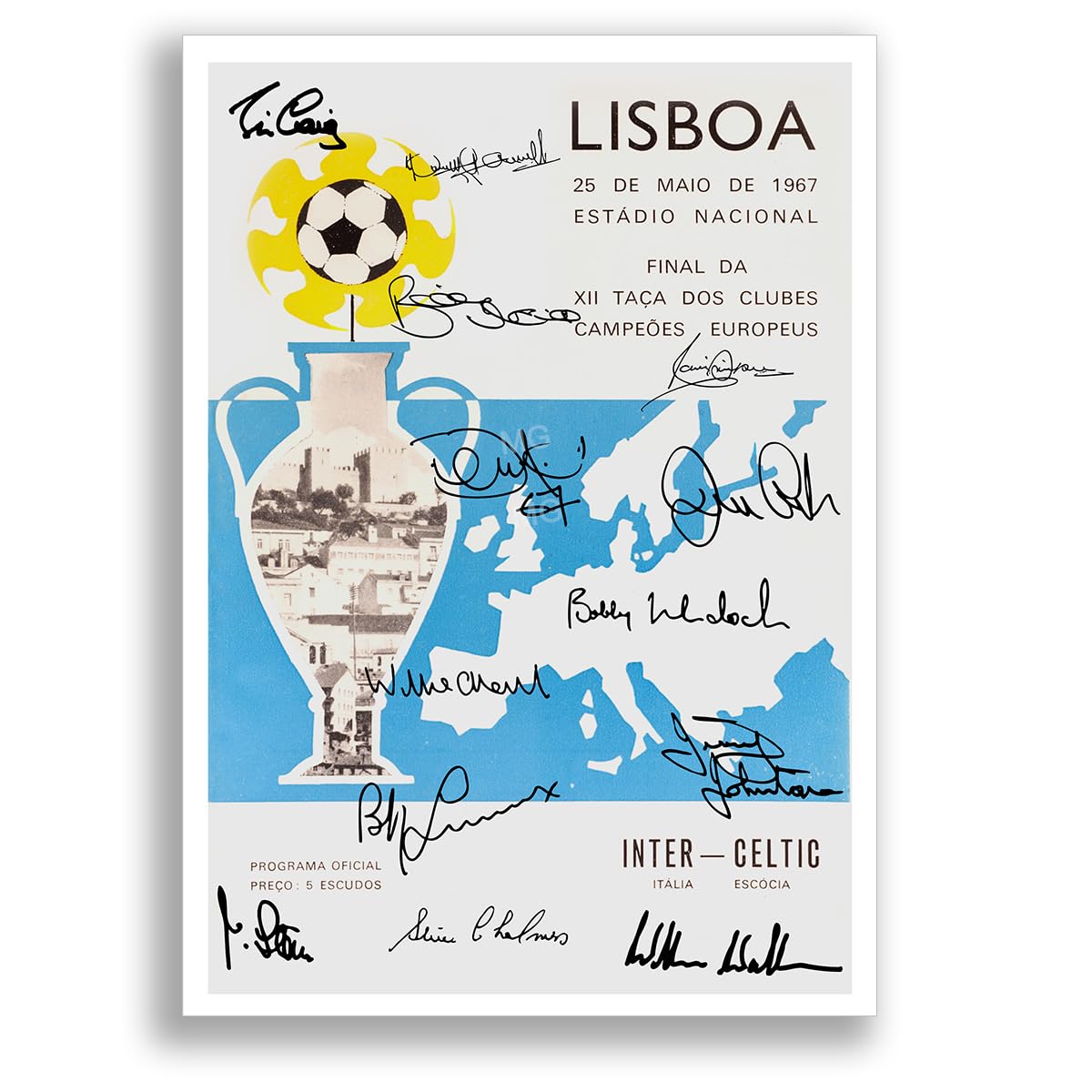Celtic 1967 Team Squad Programme Signed Autograph A4 Poster Photo Framed Memorabilia Gift European Cup Winners Lisbon Lions (A3 Poster Only)