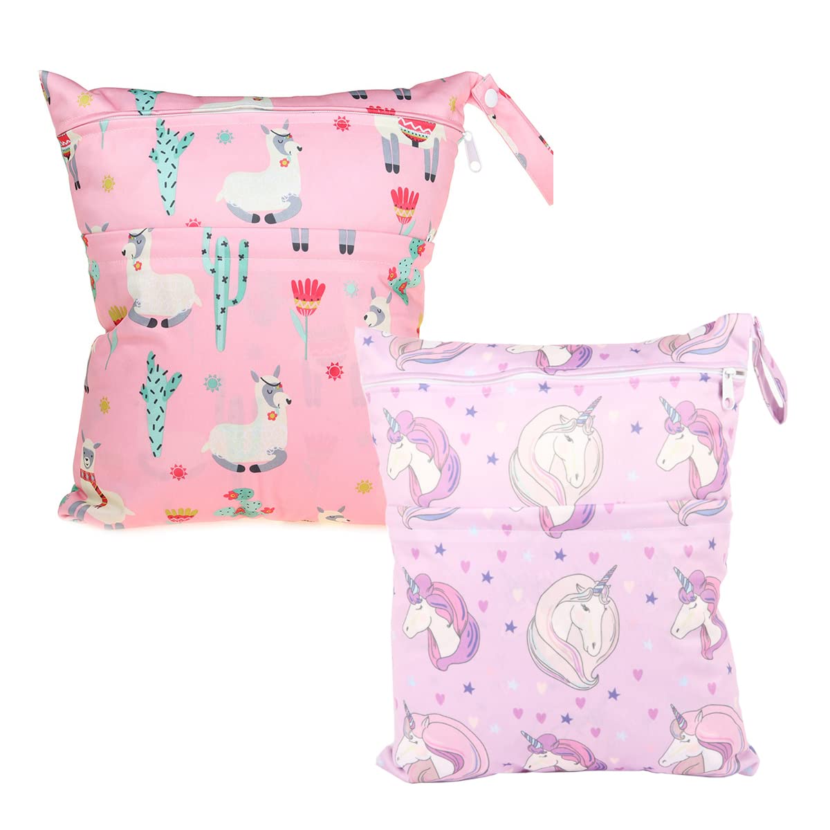 sigzagor 2 Wet Bags With Two Zippered Pockets Reusable Diaper Nappy For Girls (Pink Horse)-picture-10