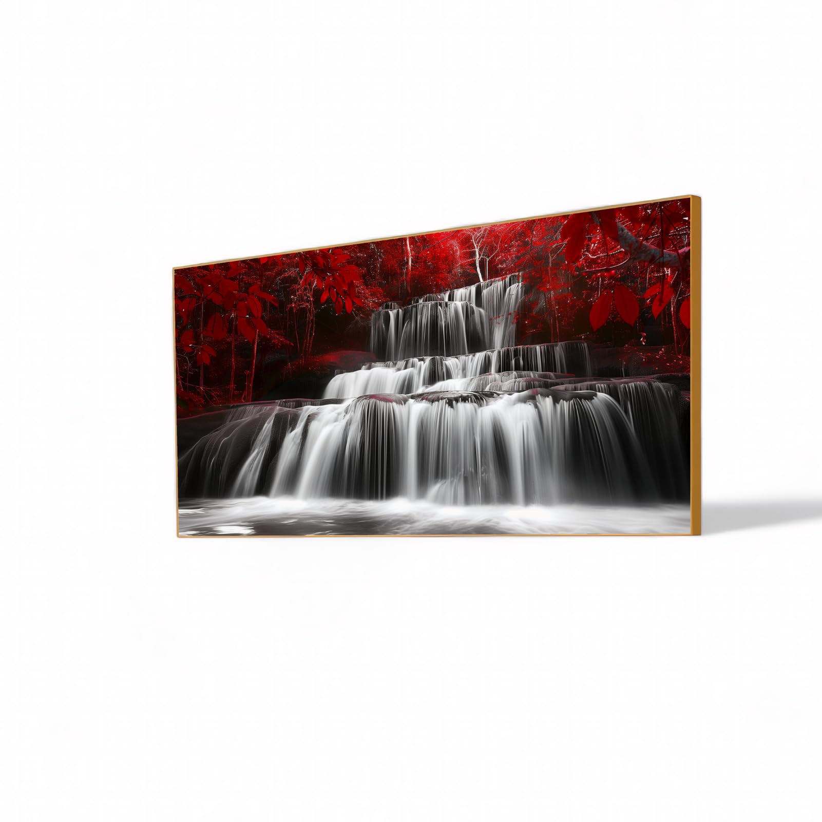 Waterfall Pictures for Wall,Red and Black Bedroom Decor,Burgundy Wall Art,Landscape Pictures,Peaceful Scenery Art,Fall Wall Art for Living Room,Dining