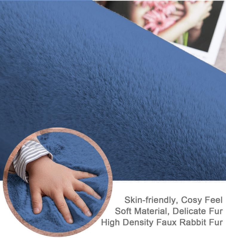 Image of Rabbit Fur Area Rug 6x8 Ft | Super Soft Plush Carpet with Anti-Slip Backing | Washable Luxury Rug for Bedroom, Living Room & Home Decor