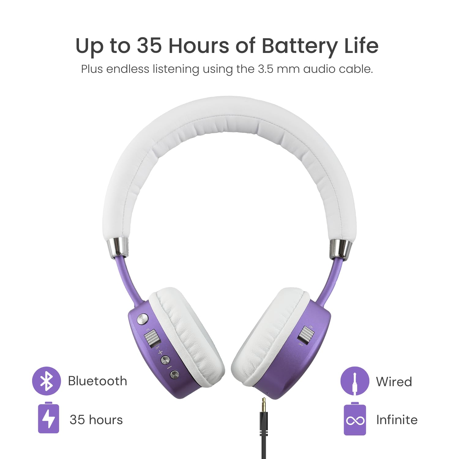Puro Sound Labs PuroQuiet Plus Volume Limited On-Ear Active Noise Cancelling Bluetooth Headphones for Kids with Built-in Microphone-Safer Sound Studio-Grade Quality (Purple) - Image 4