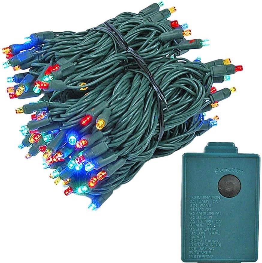 Novelty Lights 46.5 Feet 140 Light LED Chasing Christmas String, 16 Function Controller, Red on Green Wire, UL Listed for Indoor/Outdoor Use
