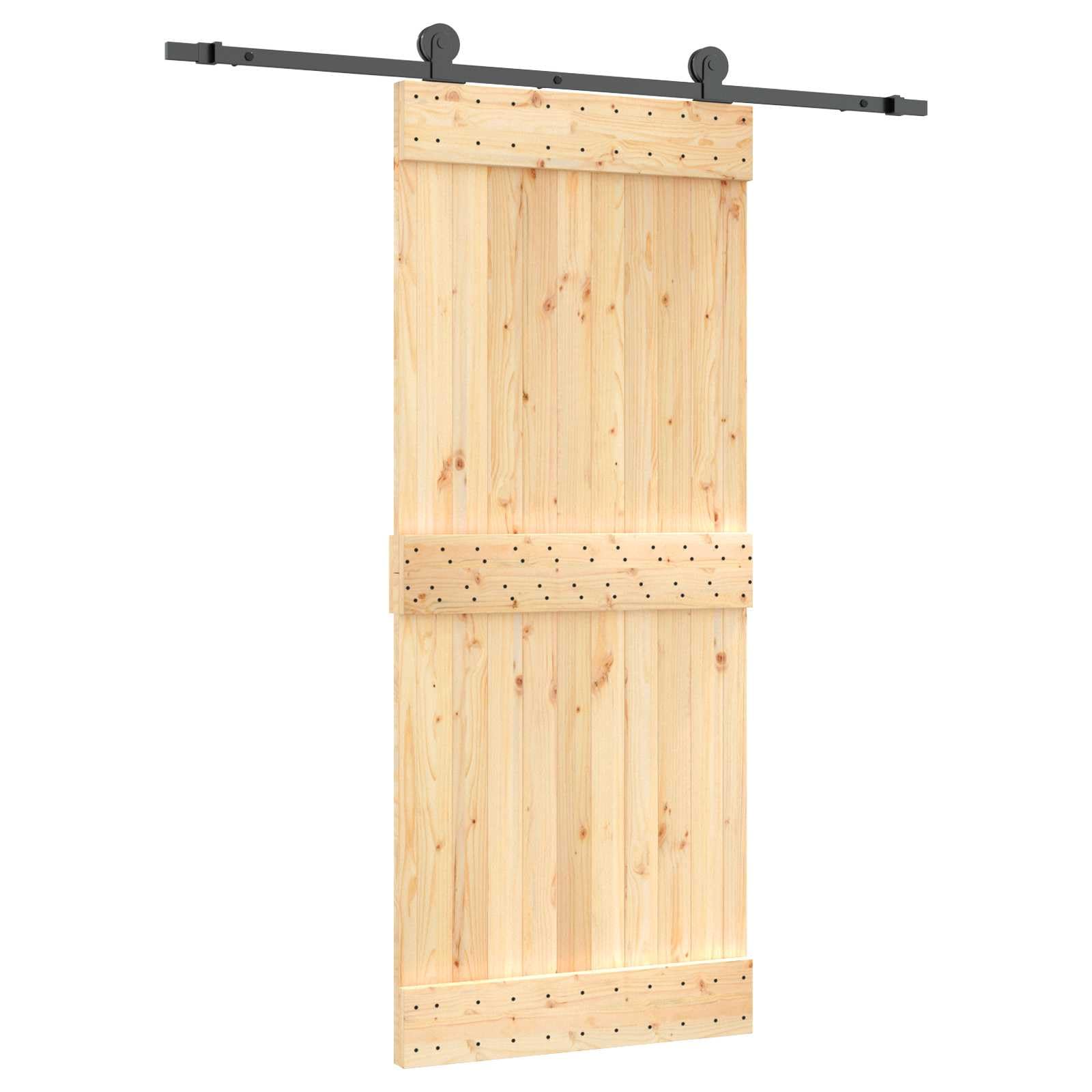 Puerta corredera de madera de pino con riel de acero, 85 x 210 cm, natural