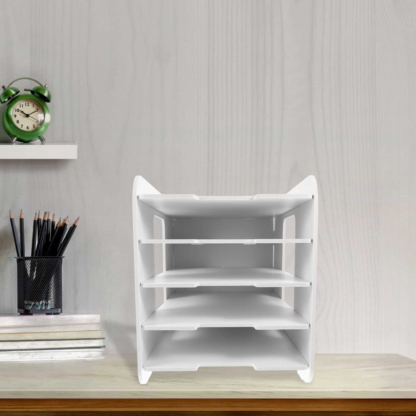 PRETYZOOM Portadocumenti in Materiale Composito Legno-plastica Organizzatore Di File Da Scrivania Portariviste Impilabile Per Documenti Lettere e Cartelle