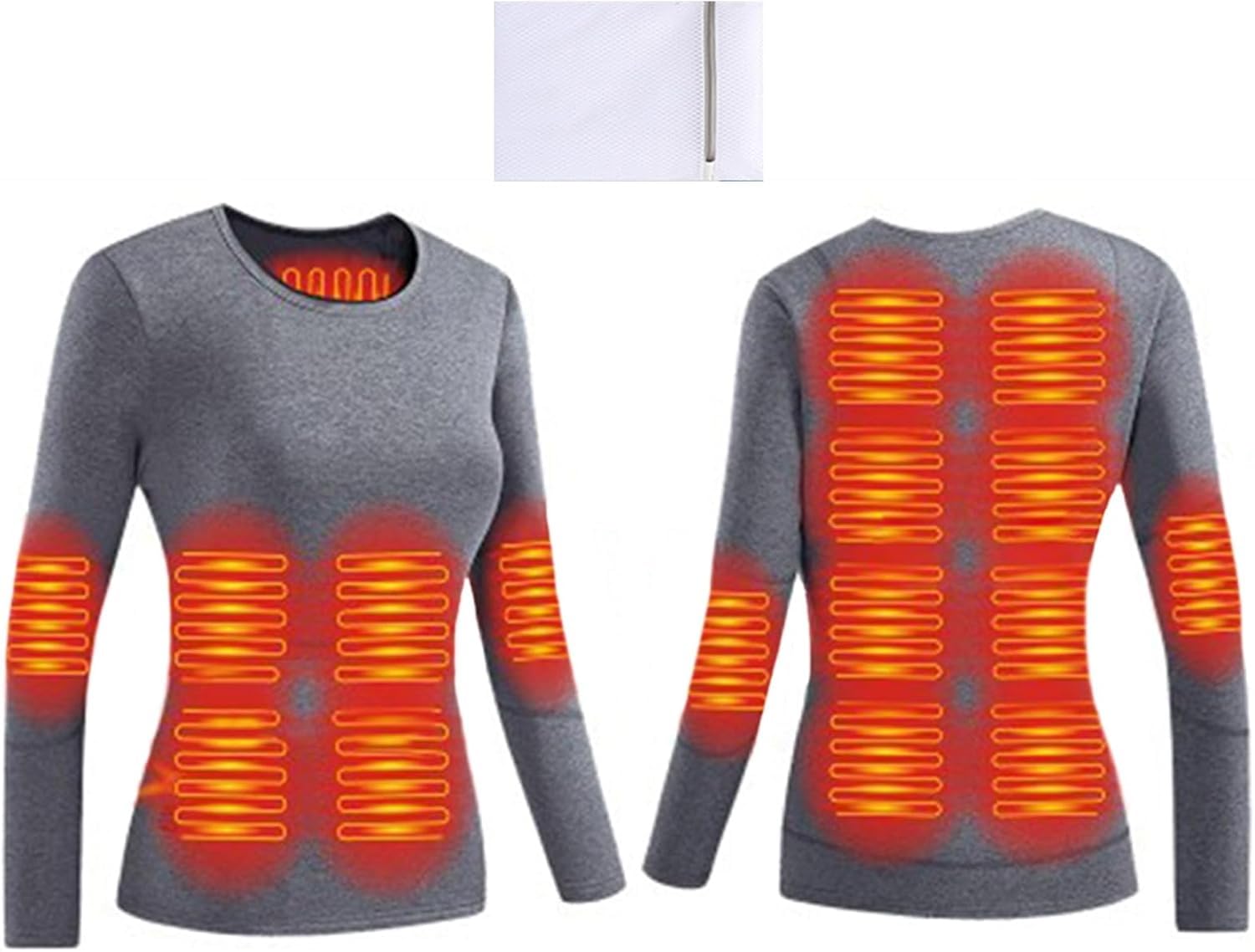 Cyanx Women's Grey Heated Underwear Tops 16 Heating Zones Electric Thermal Baselayer Shirt For Outdoor Skiing Cycling Hiking(,S)