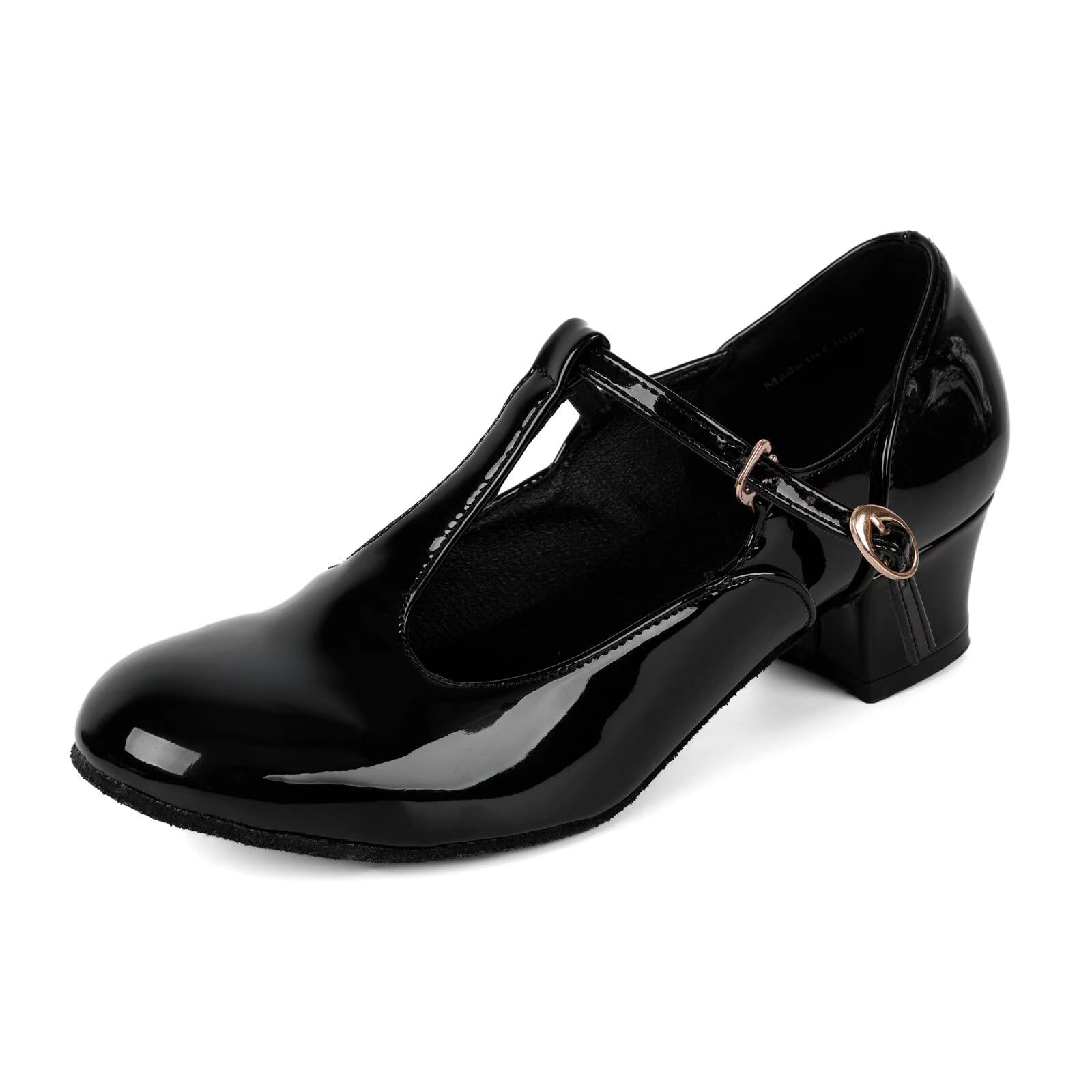 AsyusyuBlack Character Shoes T Bar Cuban Heel Character Dance Shoes