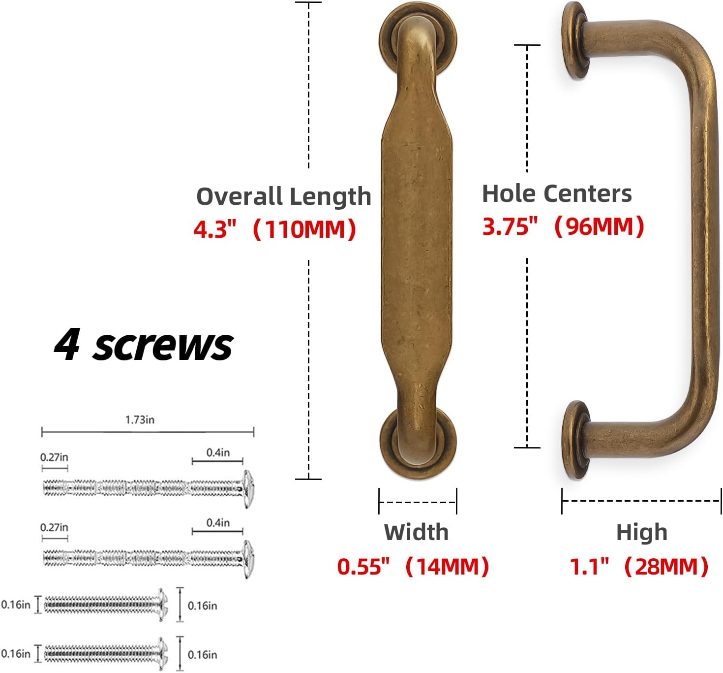 10 Pack Antique Brass Cabinet Pulls 3-3/4 Inch(96mm) Kitchen Cabinet Handles Cabinet Hardware for Drawer Pulls