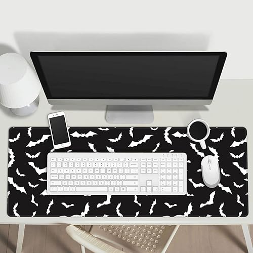 Miniatura 5 de Alfombrilla de mouse para teclado y mouse para juegos de murciélagos negros para Halloween, enorme extendida XL con borde cosido, suela de goma para