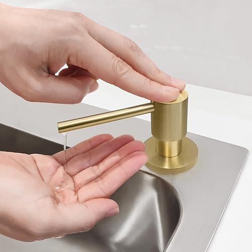 Miniatura 4 de Dispensador de jabón o dispensador de loción para fregadero de cocina de latón montado en la cubierta con botella recargable de 17 onzas sobre el