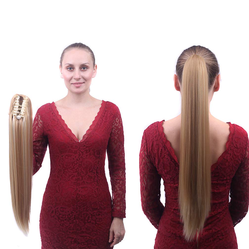 15'' Hair Extensions Claw Clip in Ponytail Long Straight Wigs Remy Thick Hairpieces for Women 85g 60#