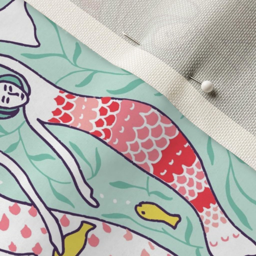 Spoonflower Fabric - Mermaids Fish Water Seaweed Ocean Swimming Nursery Mermaid Watercolor Printed on Upholstery Velvet Fabric Fat Quarter - Upholstery Home Decor Bottomweight Apparel