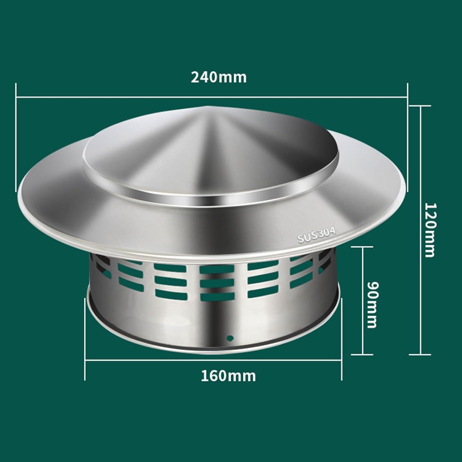 304 Stainless Steel Roof Vent Roof Rain Cap All Weather Rain Cap Exhaust Hood(160mm)