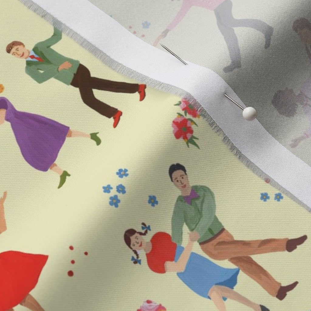 Spoonflower Fabric - Dancers Flowers Party 1950S Dance Flower Printed on Organic Cotton Sateen Fabric by The Yard - Sewing Quilting Apparel Home Decor