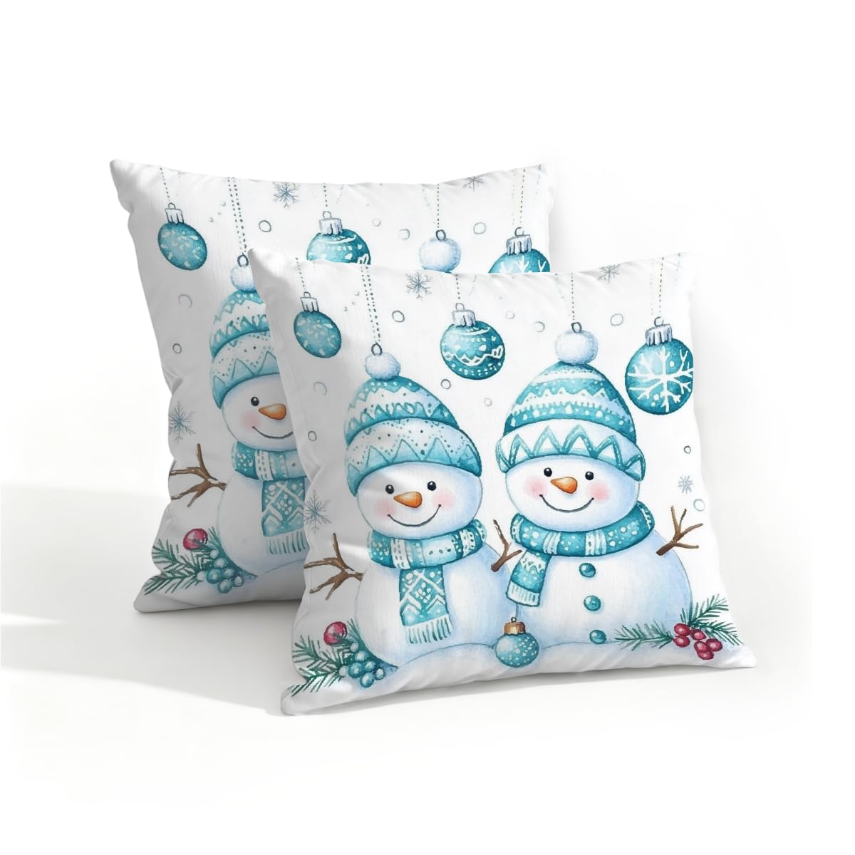 Outdoor Pillow Covers Waterproof Pillowcases 16x16IN Set of 2 Cute Winter Snowman Snowflakes Decorative Throw Cushion Case for Couch Sofa Garden Patio Furniture