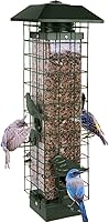 Henzavk Squirrel Proof Metal Bird Feeder for Outdoors - 4 Ports, 3LB Capacity, Hanging Green with Perches