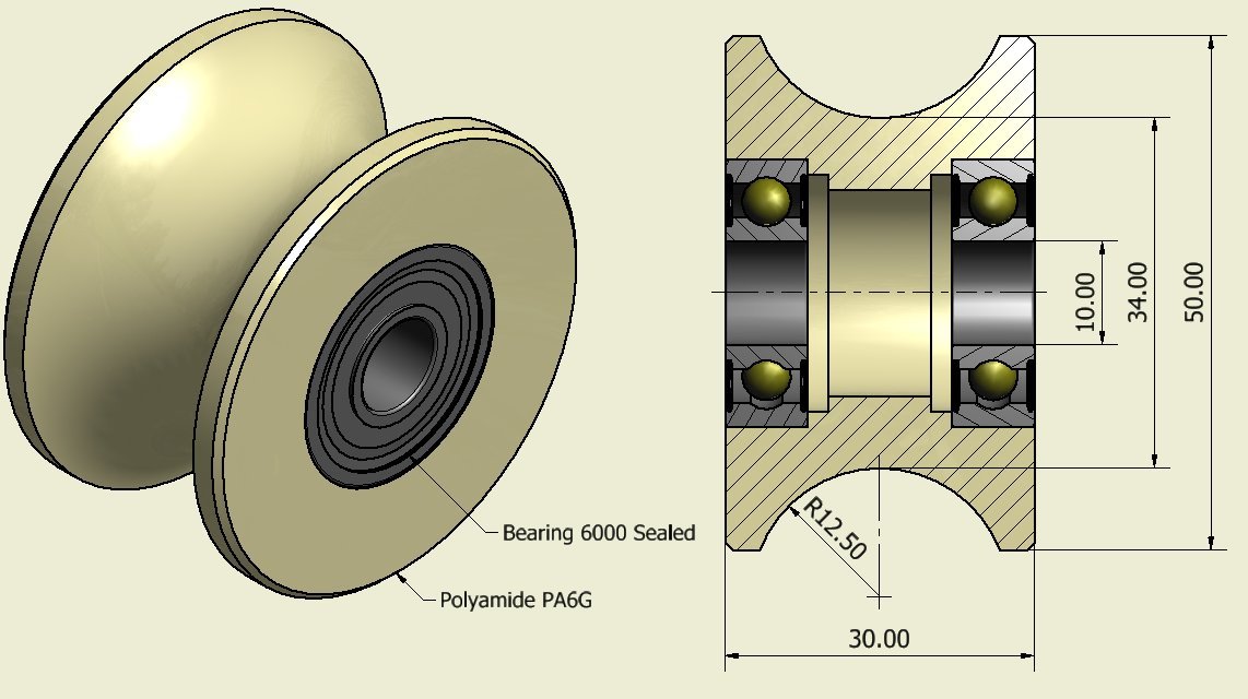 Lot de 4 x 50 mm poulies en nylon usinées avec rainure de 25 mm - Fabriquées en Union européenne, 10 mm Bearings, 4