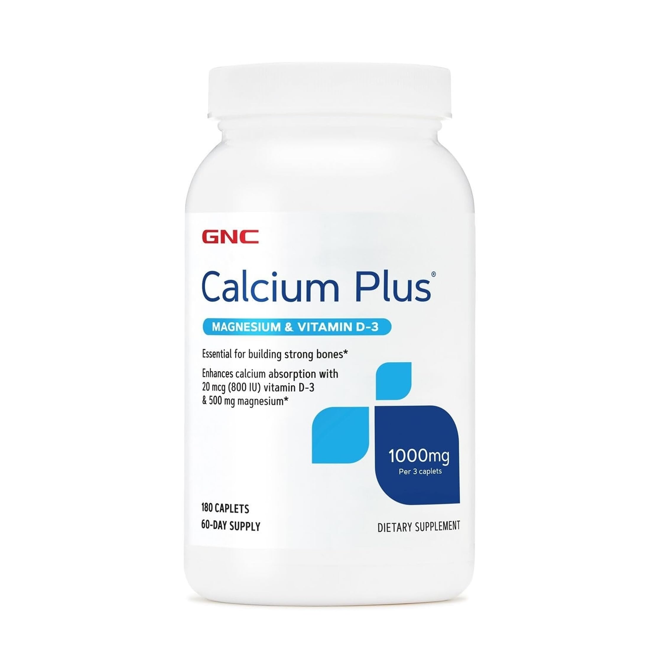 GNC Calcium Plus Magnesium & Vitamin D-3 1000mg, Strong Bones, 180 Count