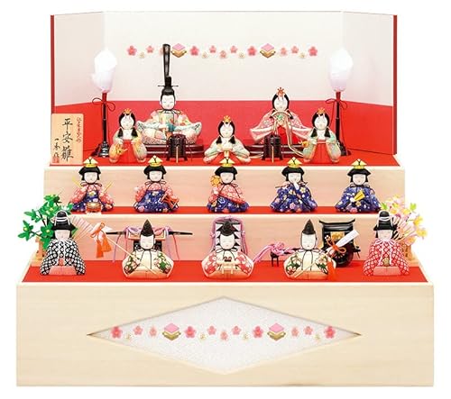 雛人形 コンパクト 一秀 ひな人形 木目込人形飾り 収納飾り 三段飾り 十五人飾り 木村一秀作 平安雛 14号 桐箱 h083-id-001
