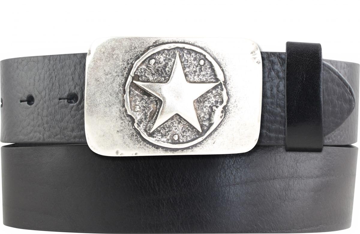 BELTINGER Cintura in pelle bovina con fibbia a stella, 4,0 cm, cintura in pelle con fibbia Western per uomo e donna, 40 mm, cintura in pelle per cavalieri 4 cm
