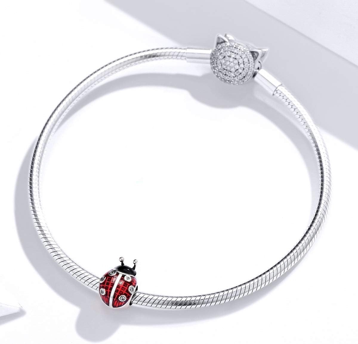 Christmas Charms Lucky Cat Owl Dog Bird Animal Charm Beads fit for Pandora Womens Bracelets Happy Family (Red Ladybug Charms) - Image 3