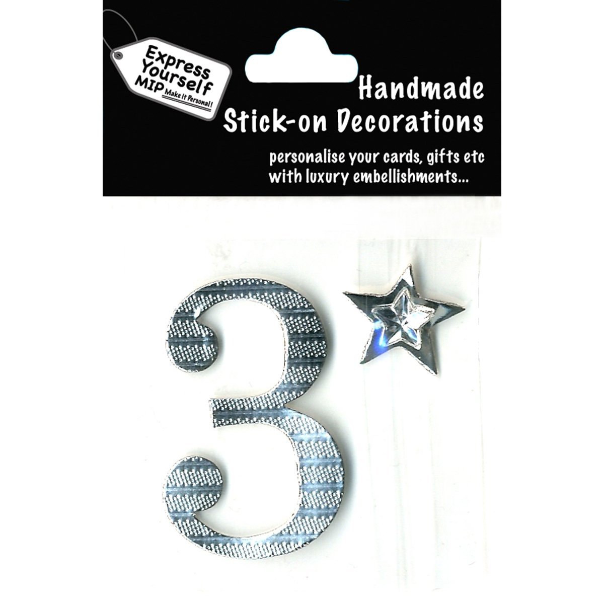 Express Yourself DIY, self Adhesive, Silver Number 3, Topper - Ideal for Card Making, Scrapbooking, Papercrafts, Childrens Crafts etc