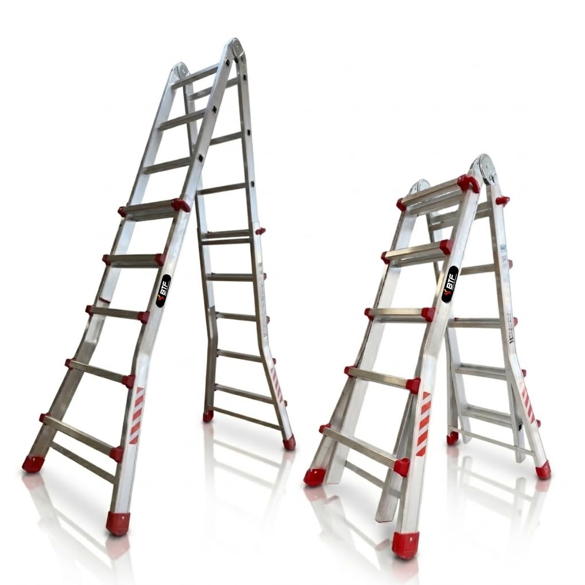 Aluminium Telescopic Ladder Articulated 4x5 Steps | BTF Extension Ladder Folding Multi-Position up to 4.7 m, Scissors 2.3 m, Load 150 kg, Standard EN131
