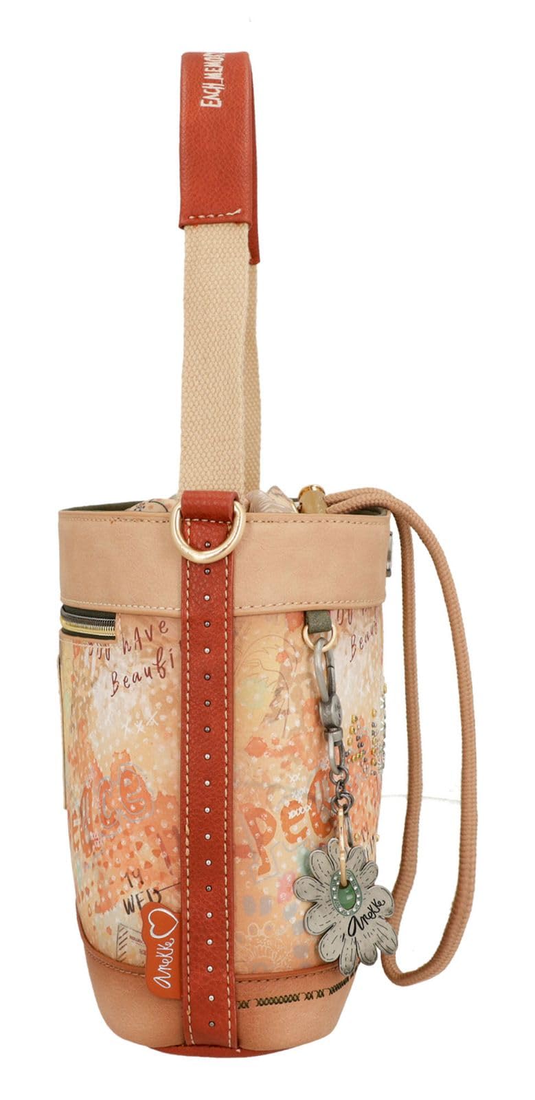 Anekke - Bandolera Mujer - Bandolera de Polipiel para Mujer con Correa Ajustable, Cierres de Cuerda y Cremallera - Varios Bolsillos - Accesorios y Complementos Mujer - Medidas 20x23x8 cm