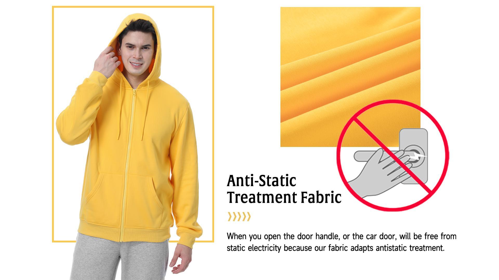 ALAVIKING Mens Zip up Hoodie Antistatic Fabric Hooded Sweatshirt