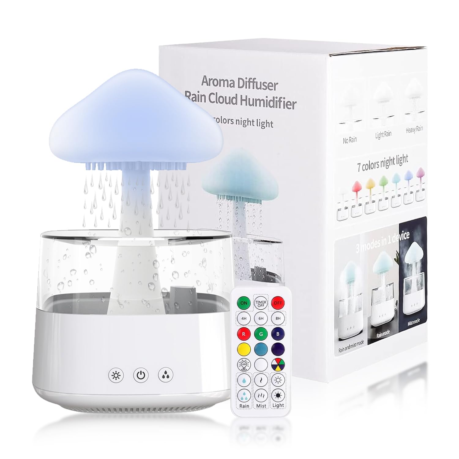 Tissting Humidificador de 450 ml con 7 colores de luz nocturna y aceites esenciales - 3 en 1 humidificador de habitación difusor y lámpara de cascada para relajarse y dormir mejor