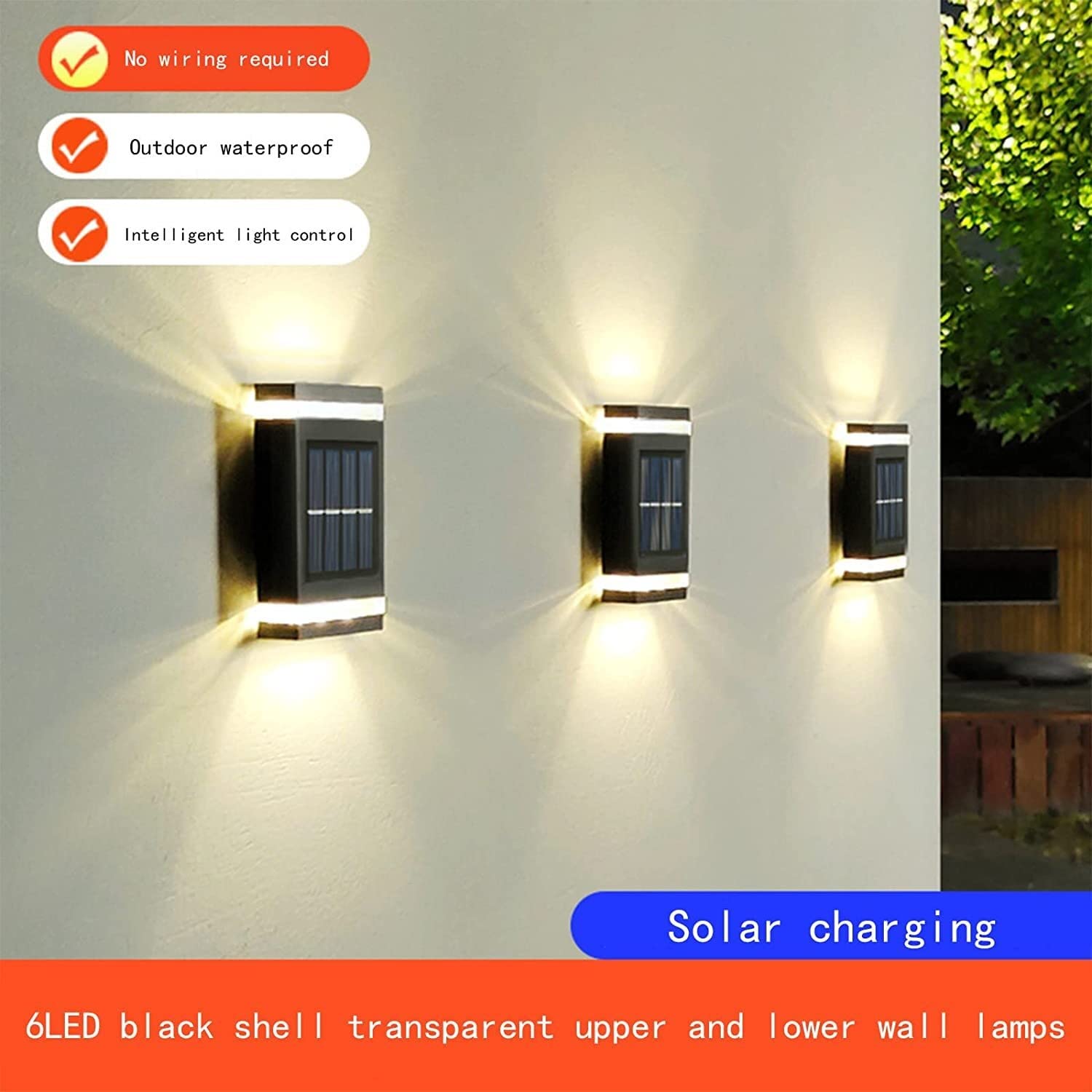 Lámparas de pared para exteriores retro Paquete de 2 luces LED solares for exteriores hacia arriba y hacia abajo que iluminan la lámpara de luz solar for exteriores IP65, luz solar impermeable for par