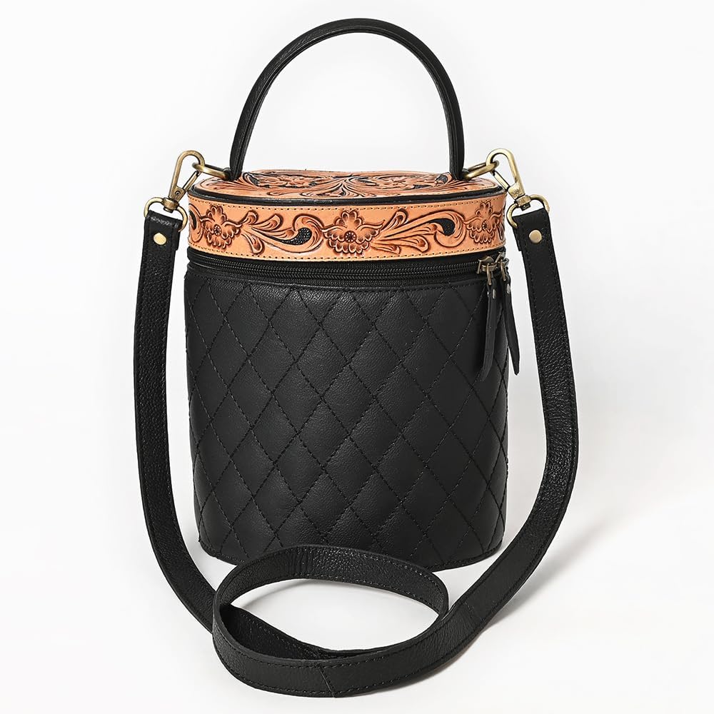 American Darling Hand Tooled Floral Carved Leather Jewelry case, Quilted Genuine Leather Western Organizer with YKK Zipper