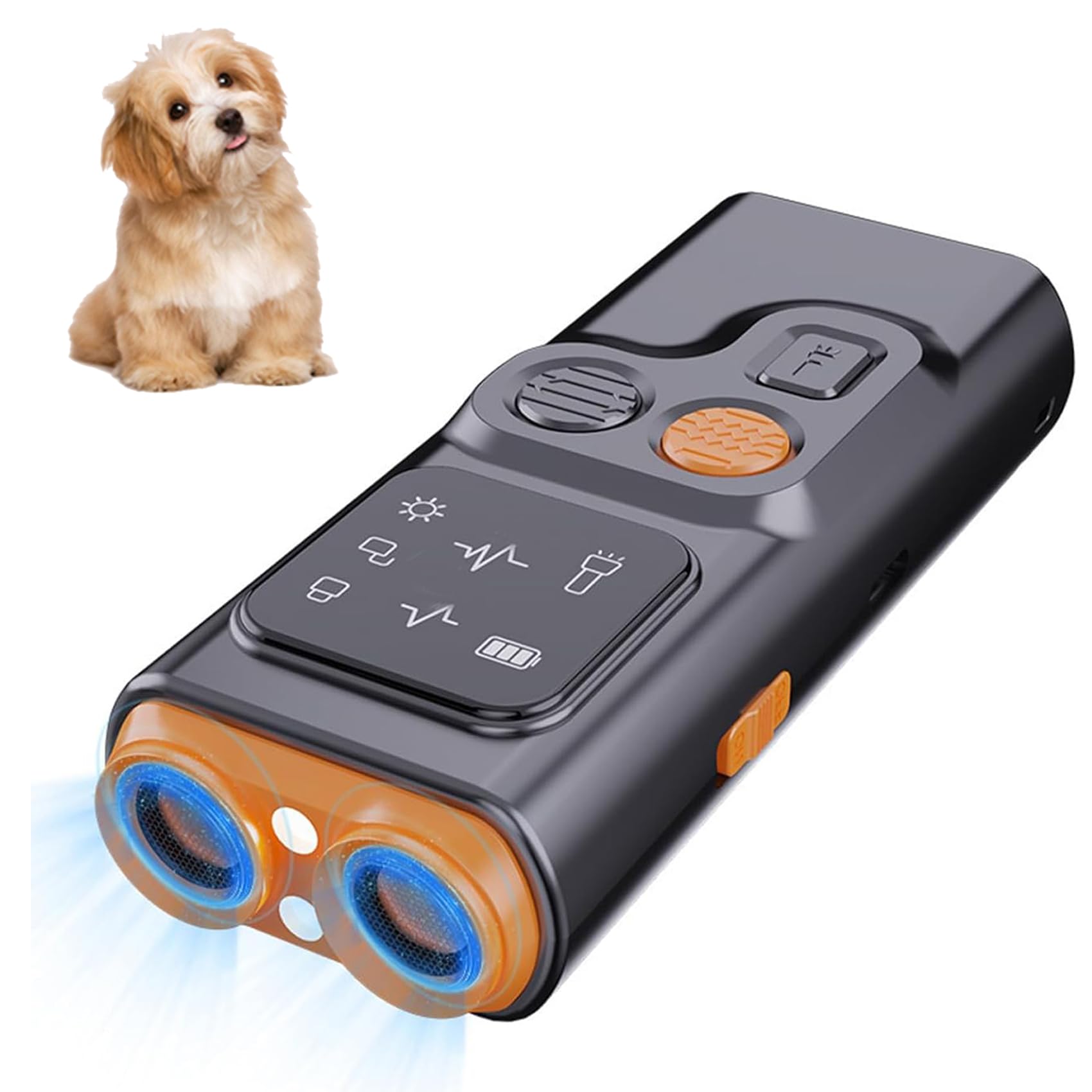 Bark Guard for Dogs, Anti Barking Device, Adjustable Ultrasonic Frequency & LED Flashlight, Rechargeable Battery
