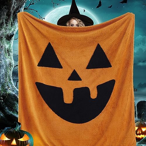 Bedsure Halloween Fleece Pumpkin Throw Blanket – Printed Orange Blanket for Halloween, Decorative Blanket for Couch, Sofa, Bed, Halloween Flannel Soft Throw Blanket for Women, Men, Kids, 50″x60″