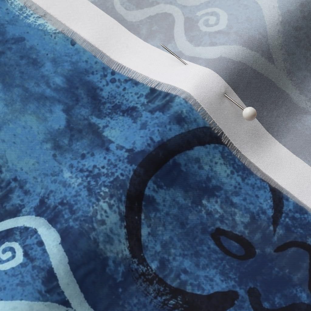 Spoonflower Fabric - Pagan Blue Painted Occult Mystical Printed on Organic Cotton Sateen Fabric by The Yard - Sewing Quilting Apparel Home Decor