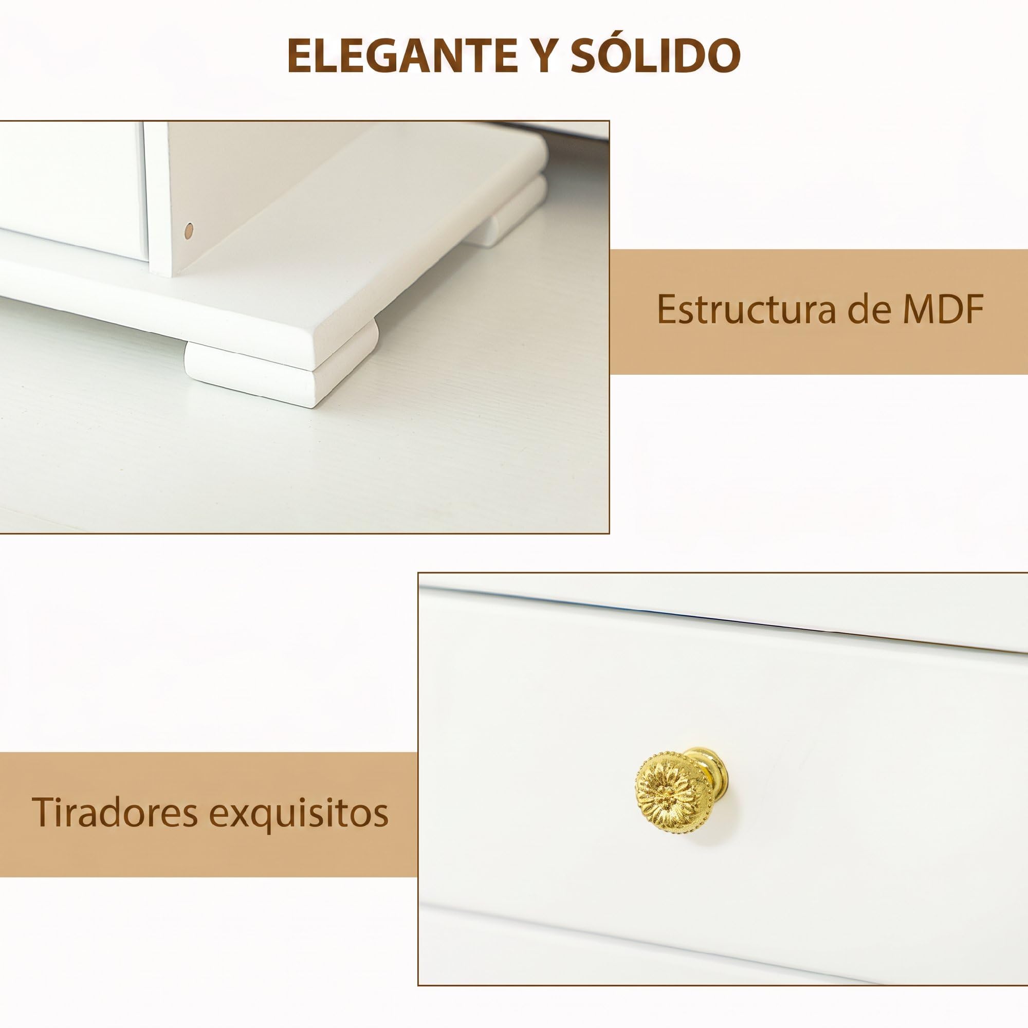 HOMCOM Caja Joyero de Madera de 4 Niveles con 2 Cajones Espejo Blanco | Joyero Mujer Organizador Grande, Puertas Laterales Giratorias con Ganchos, para Pendientes, Anillos, Collares