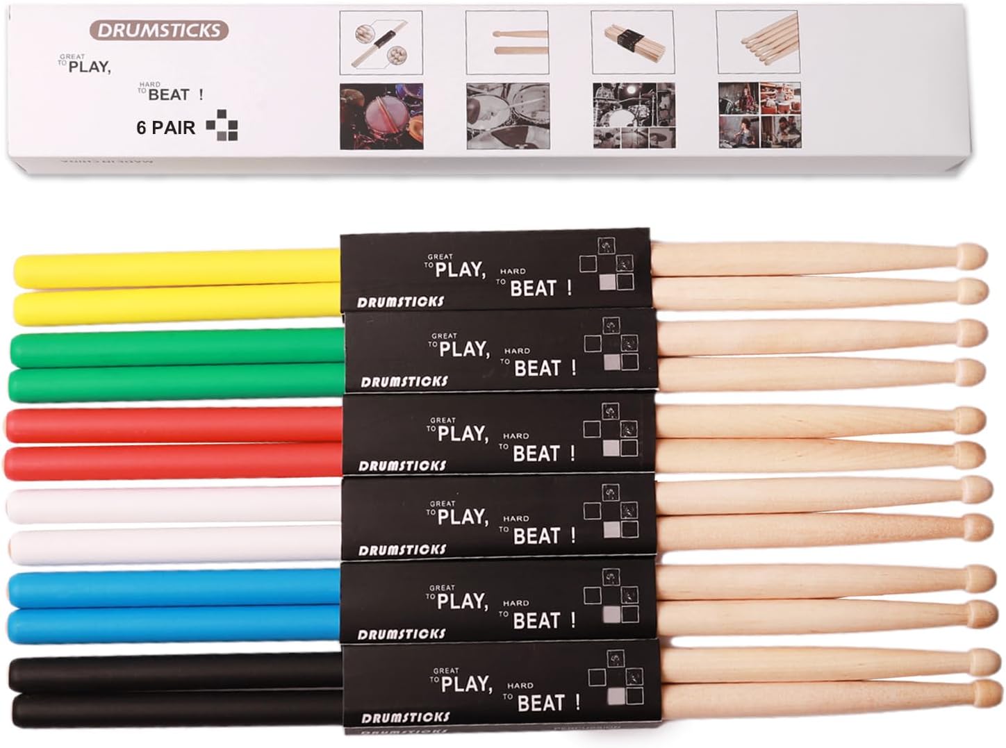 AQJUNONG Drum sticks, Classic 5A Maple Wood Tip 6 Pair Non