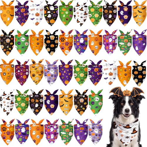 Image of Abbylike 50 Pcs Halloween Dog Bandanas Bulk Cute Dog Paw Prints Pattern
