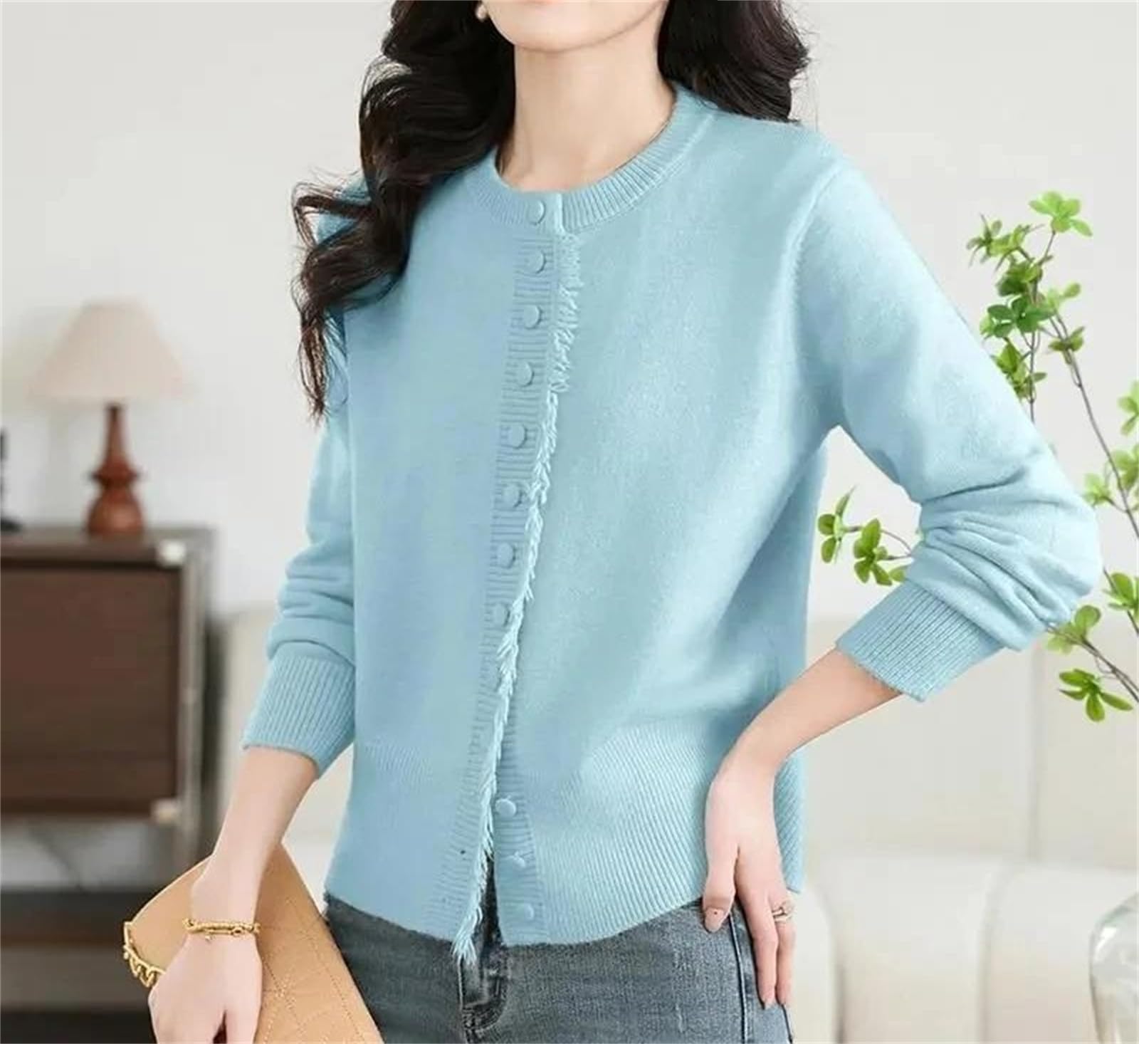 Suéteres tipo cárdigan para mujer, con borlas, cuello redondo, botones, holgados, de punto, para otoño e invierno, chaquetas casuales de manga larga
