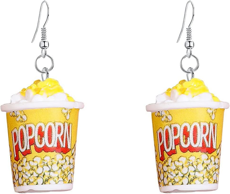 Resin Drop Handmade Eardrop Cute Funny Emulational Charm Food Cartoon Snacks Popcorn Earring Strawberry Fruits