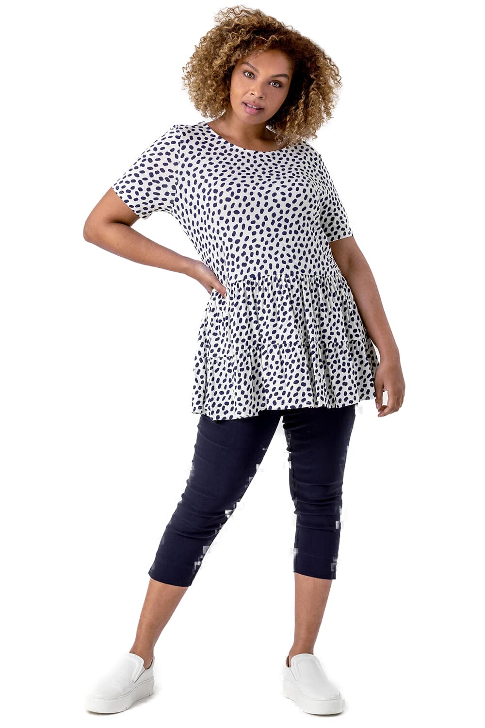 Roman Women's Navy Curve Cropped Elastic Waist Stretch Trouser In | Size: 30/32