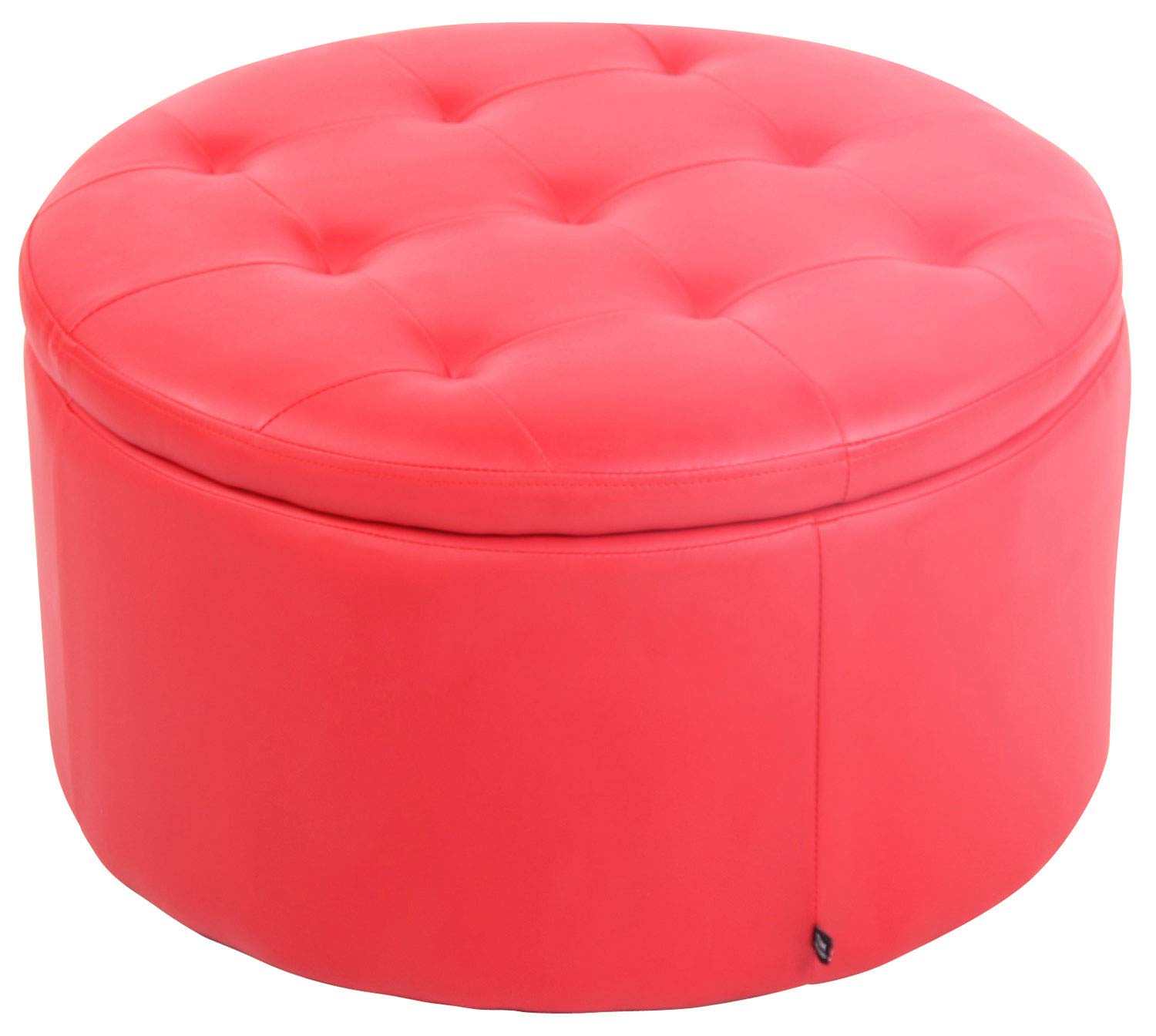 CLP Pouf Tondo Contenitore Evora in Velluto I Stoffa O Similpelle I Sgabello Basso Scoperchiabile con Fodera Trapunta, Colore:​Rosso, Materiale:​Ecopelle