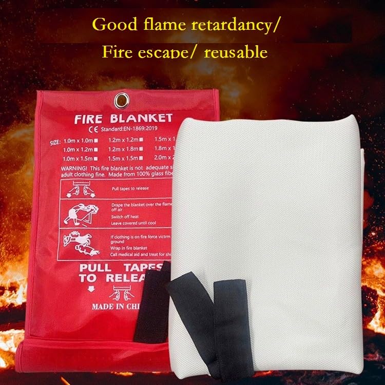 Image of Emergency Fire Blanket Set - 2-Pack - Kitchen Fire Blanket, 40 inch x 40 inch Home Safety Blanket, Fiberglass Fireproof Blanket. (2)