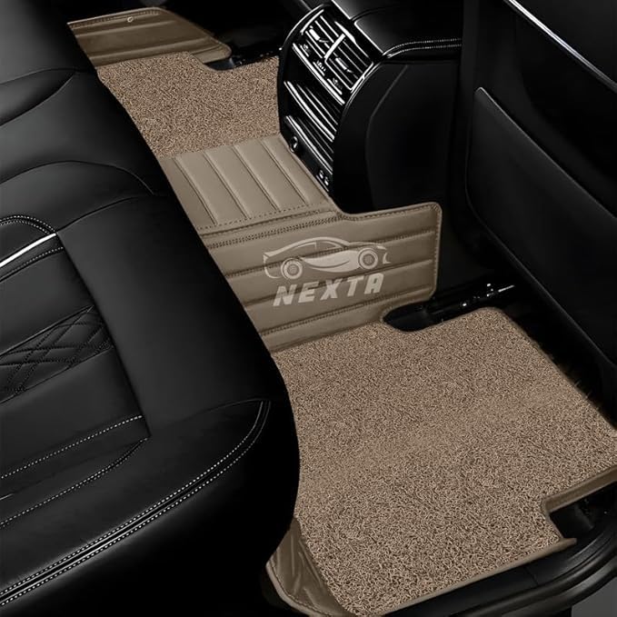 Image of Premium 12D Car Foot Mat for VinFast VF MPV 7-7 Seater (All 3 Rows) | Luxury Leather | Double Layered | Waterproof and Washable | Custom Fit | Detachable Grass Mat | Beige