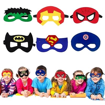 Wanna Party Superhero Masks for Kids, Pack of 6pcs Costume Masks Cosplay Eye Masks Party Favors Supplies Birthday Decora