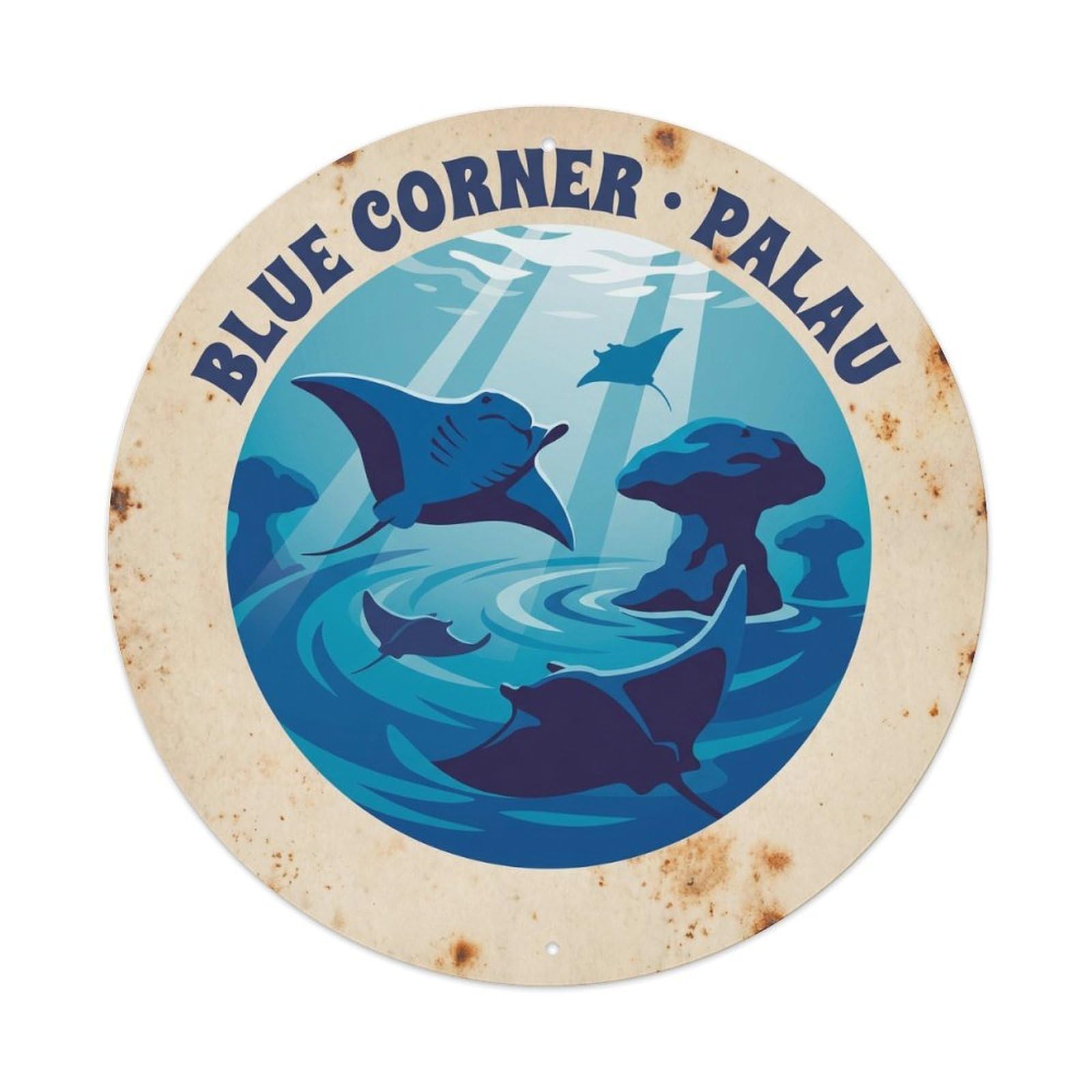 Olyhtr 8X8inch Classic Style Manta Palau Blue Corner Sapphire Vintage Reef Metal Tin Sign