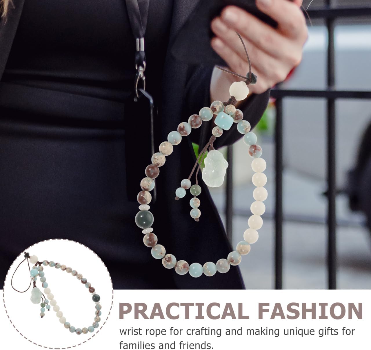 Hemobllo Shoushan Agalmatolite Phone Lanyard Short Chinese Style Beaded Wrist Strap Mobile Phone Chain Accessories Rope