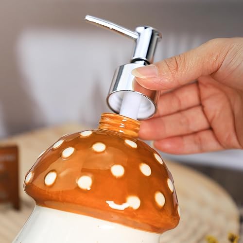 Miniatura 5 de Bicuzat Dispensador de jabón en forma de hongo de cerámica con bomba de plástico, botella de jabón líquido para loción corporal, dispensador de