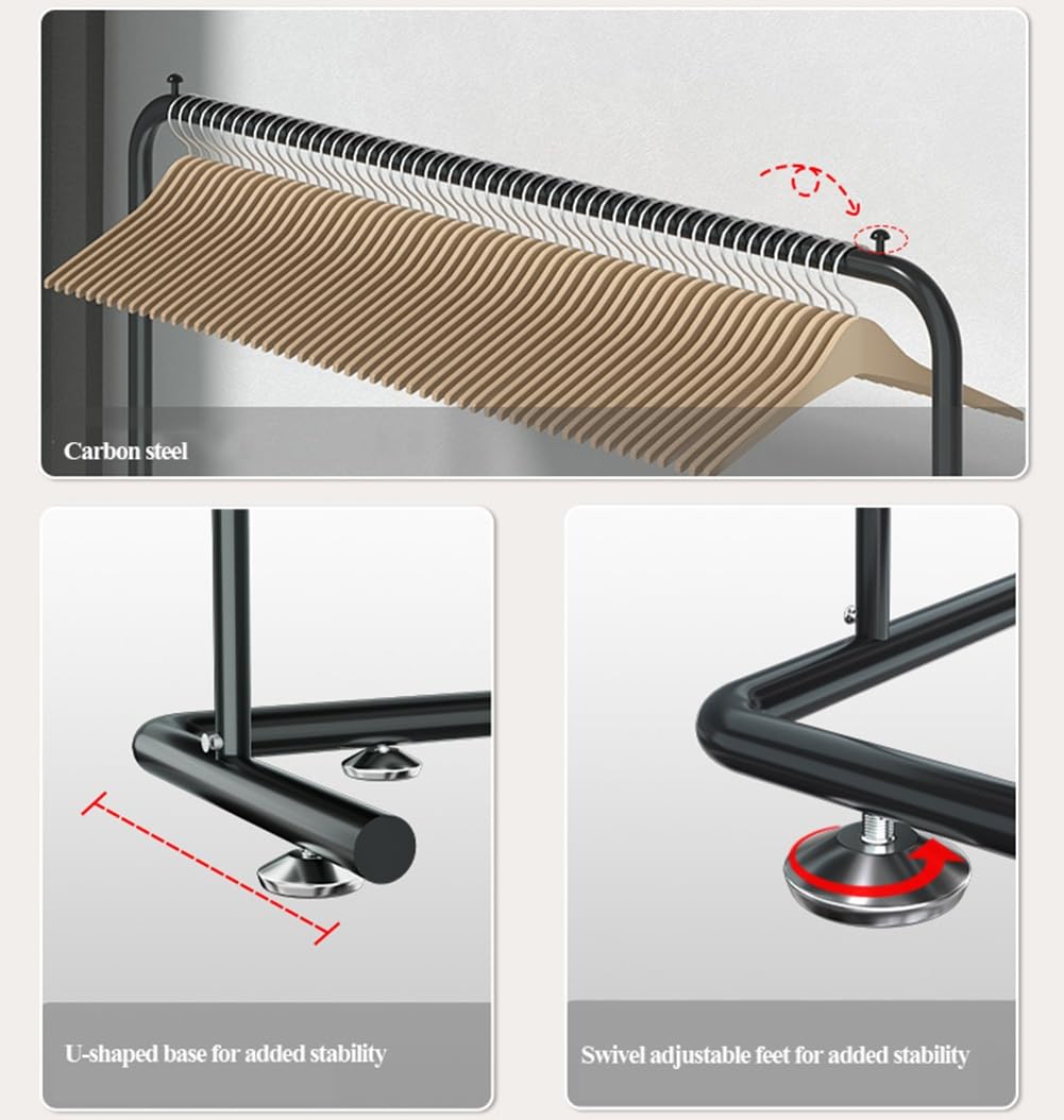 Przemysłowa garderoba w kształcie litery U, organizer podłogowy z czarnej stali na ubrania, wytrzymała nośność 60 kg, stylowy wieszak na ubrania, 120 x 40 x 150 cm, idealny do domu i biura